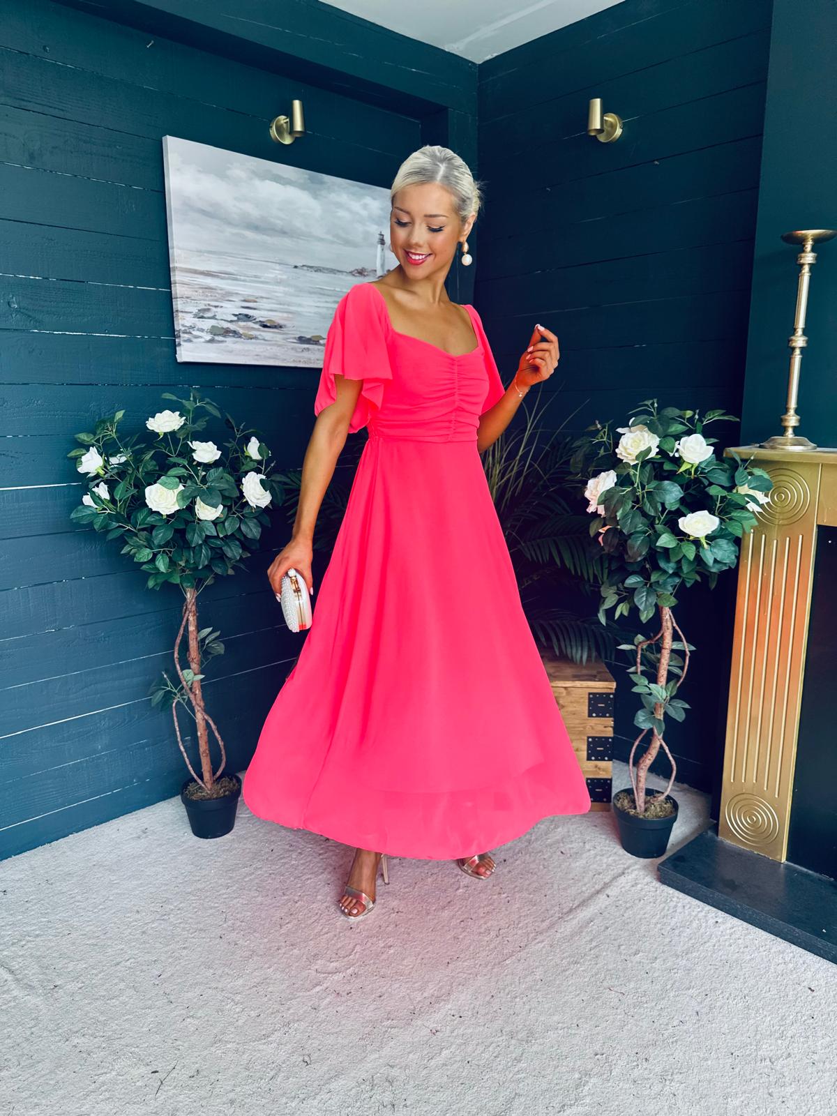 Orla Detailed Midi Dress Neon Pink