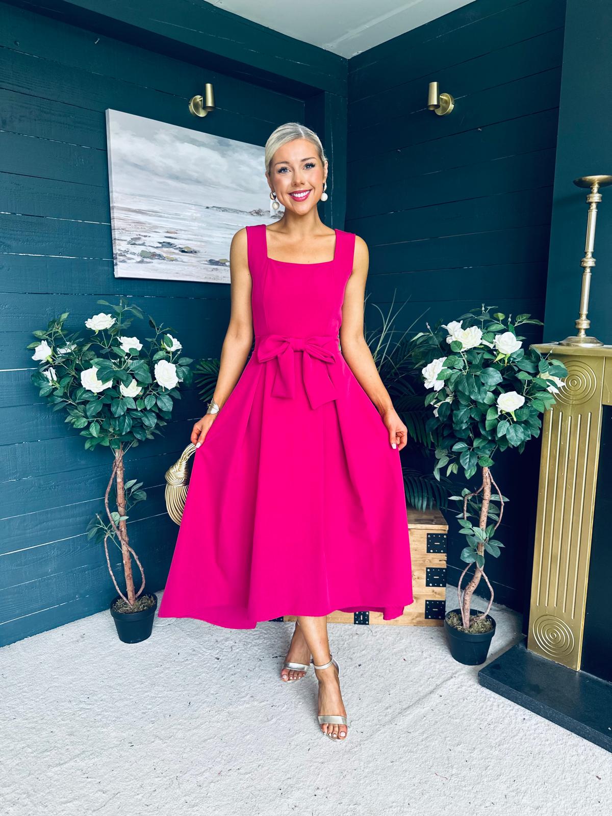 Hillary Bow Detail Occasion Dress Raspberry