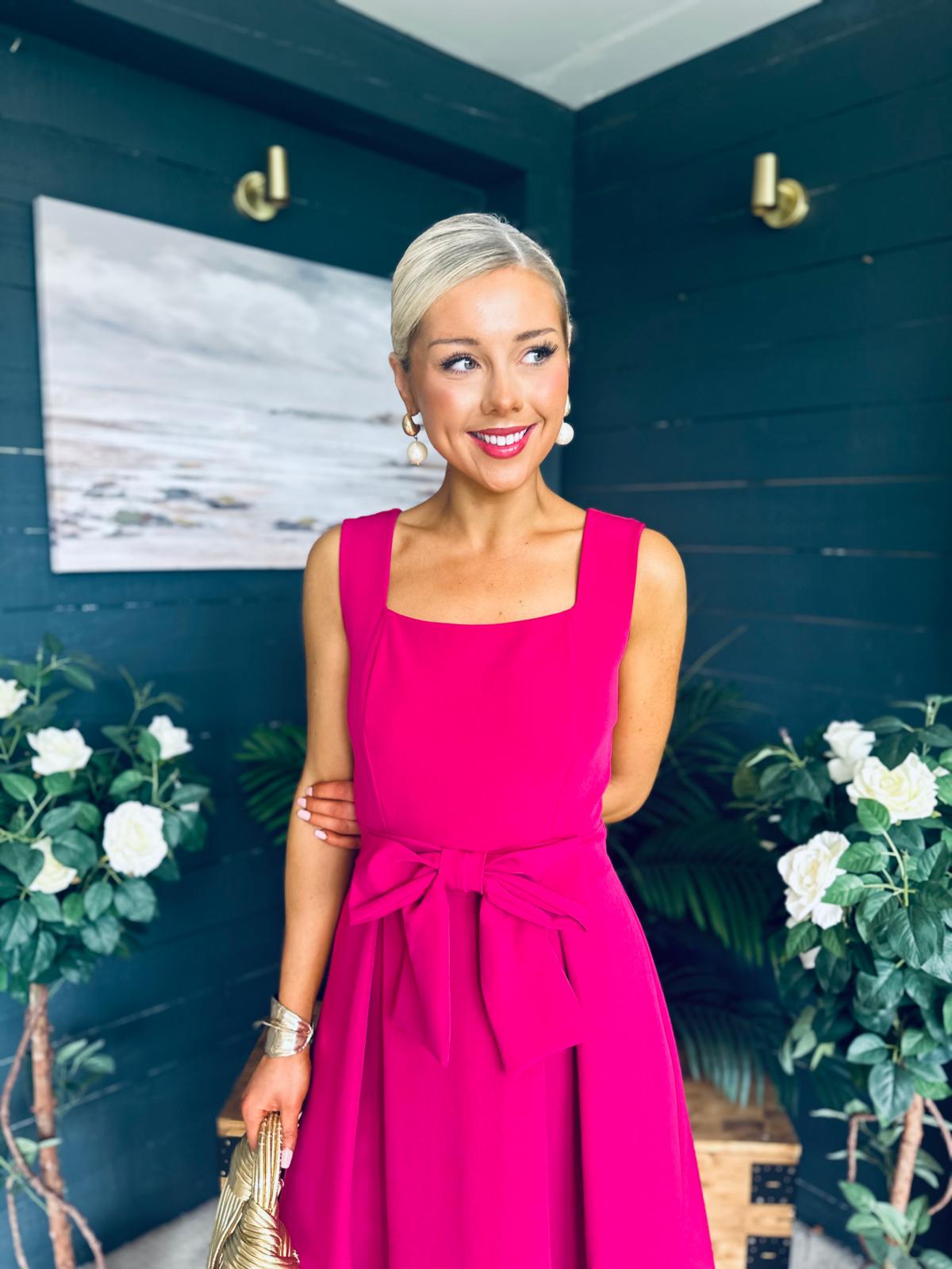 Hillary Bow Detail Occasion Dress Raspberry
