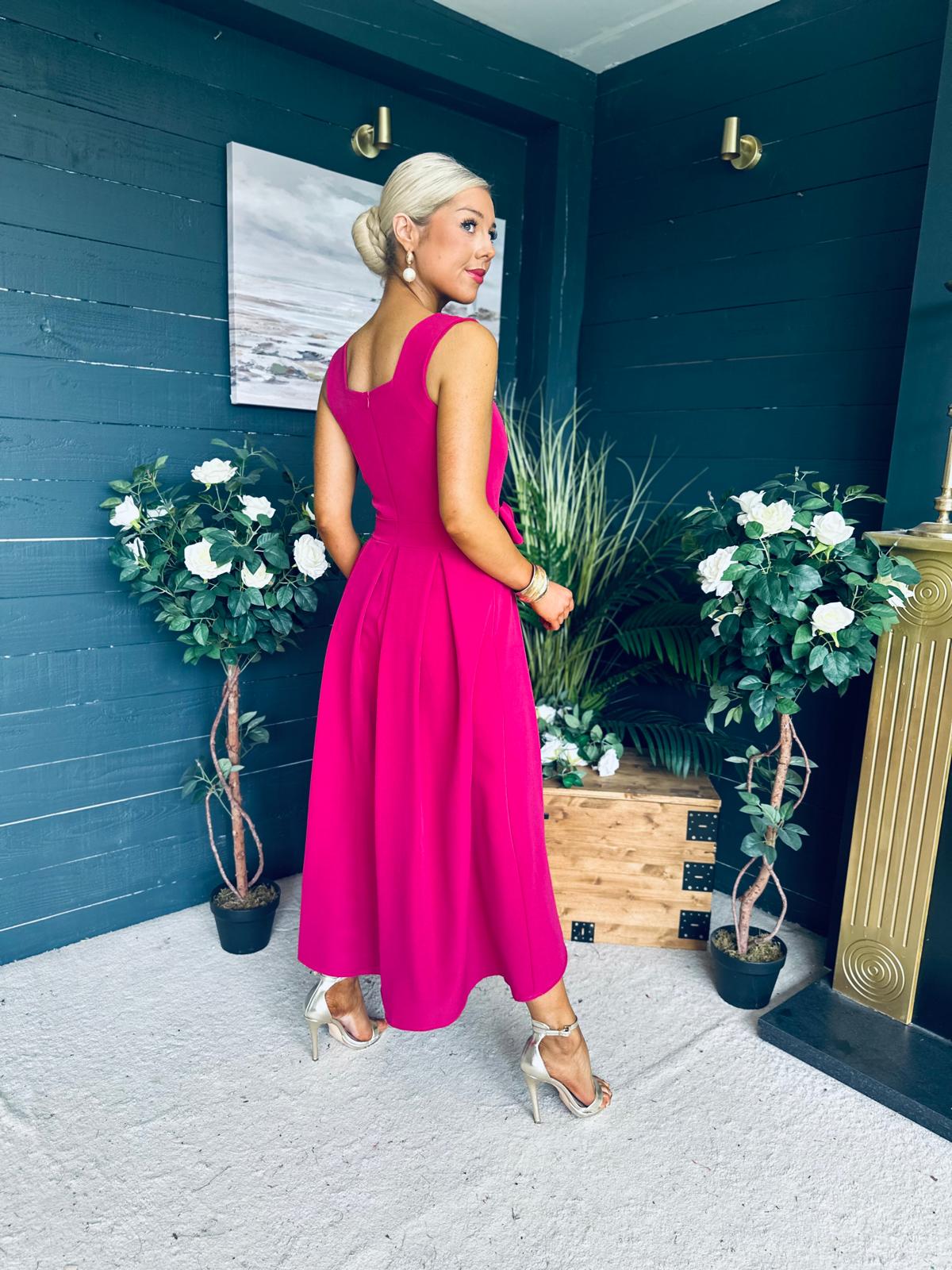 Hillary Bow Detail Occasion Dress Raspberry