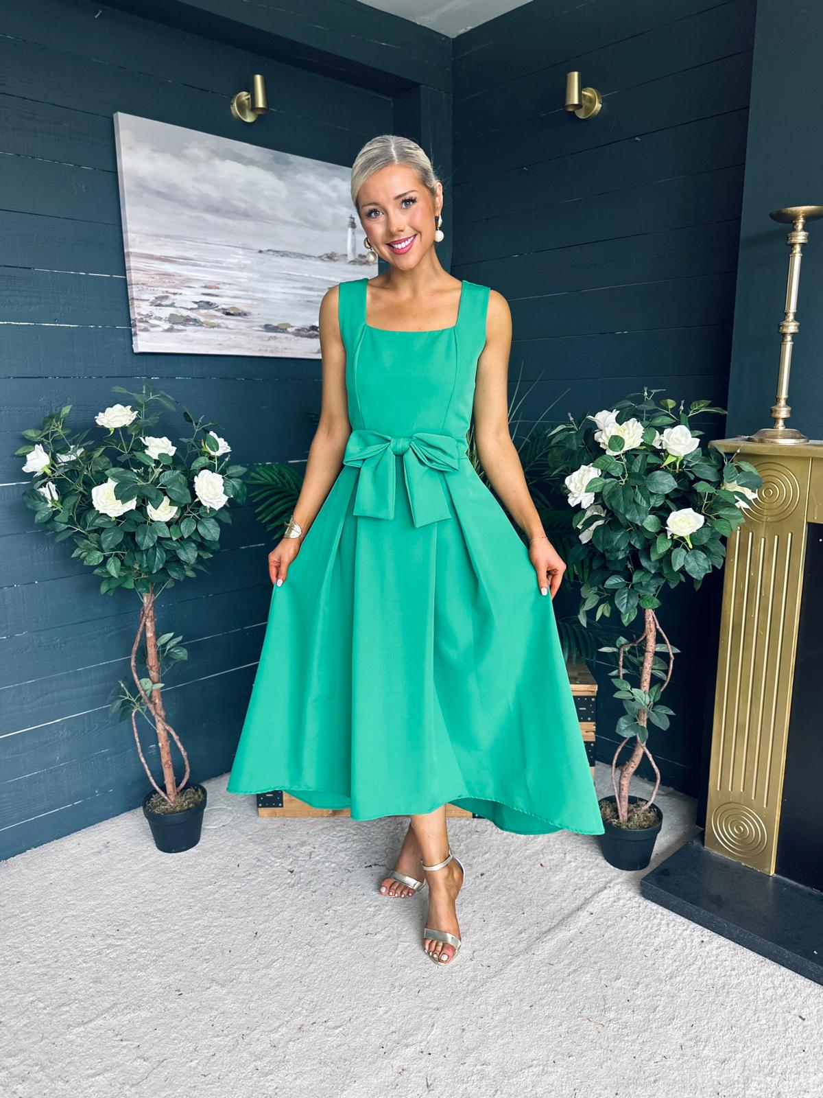 Hillary Bow Detail Occasion Dress Emerald