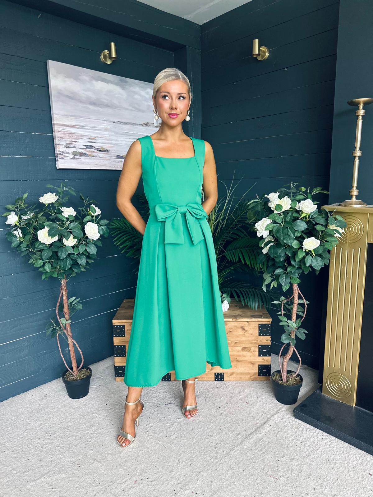 Hillary Bow Detail Occasion Dress Emerald