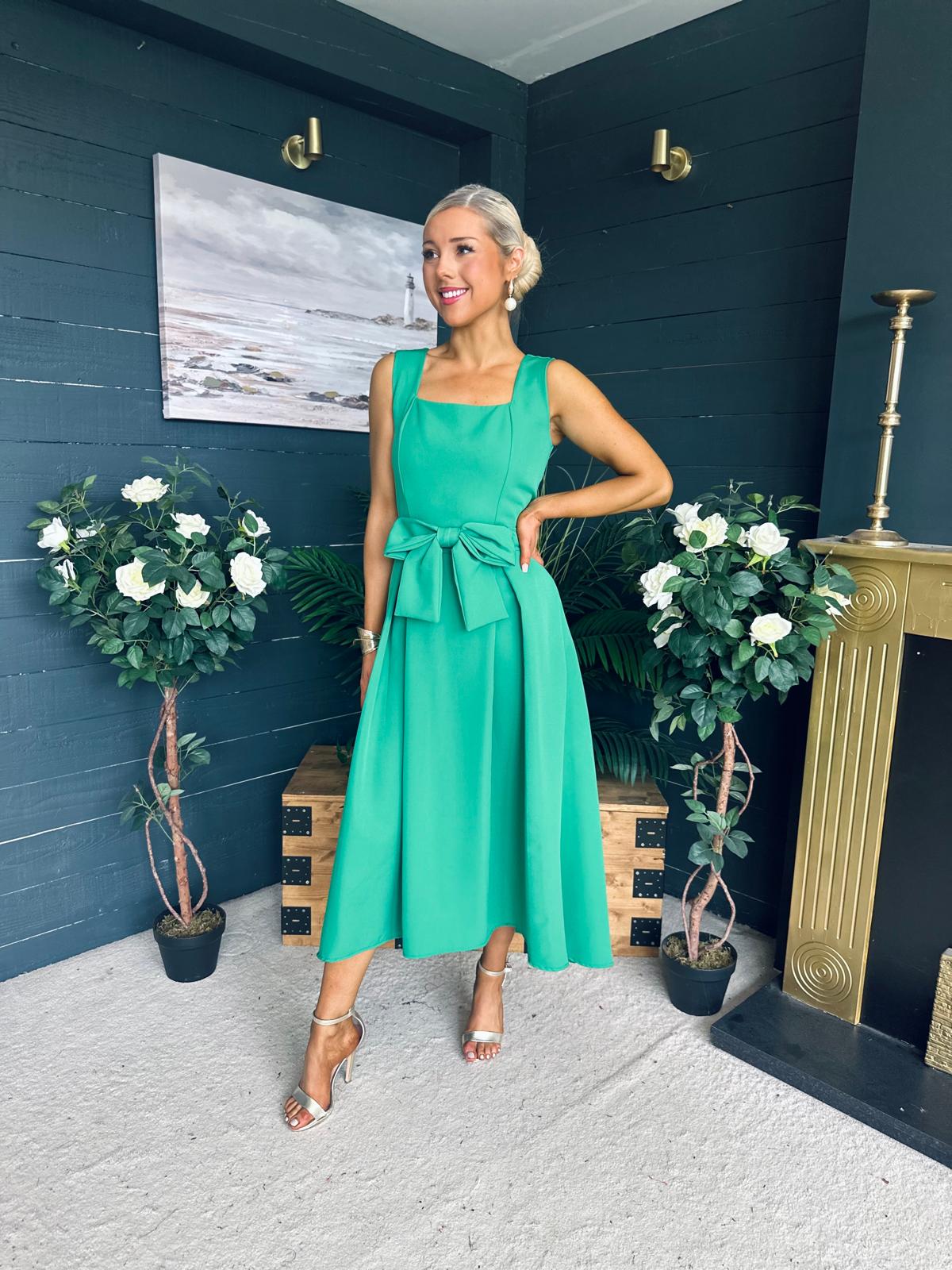 Hillary Bow Detail Occasion Dress Emerald