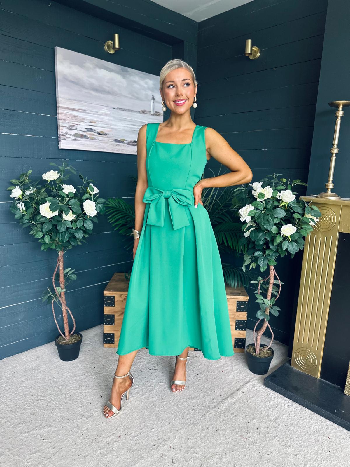 Hillary Bow Detail Occasion Dress Emerald