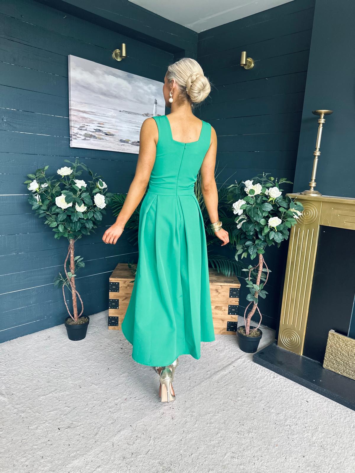 Hillary Bow Detail Occasion Dress Emerald
