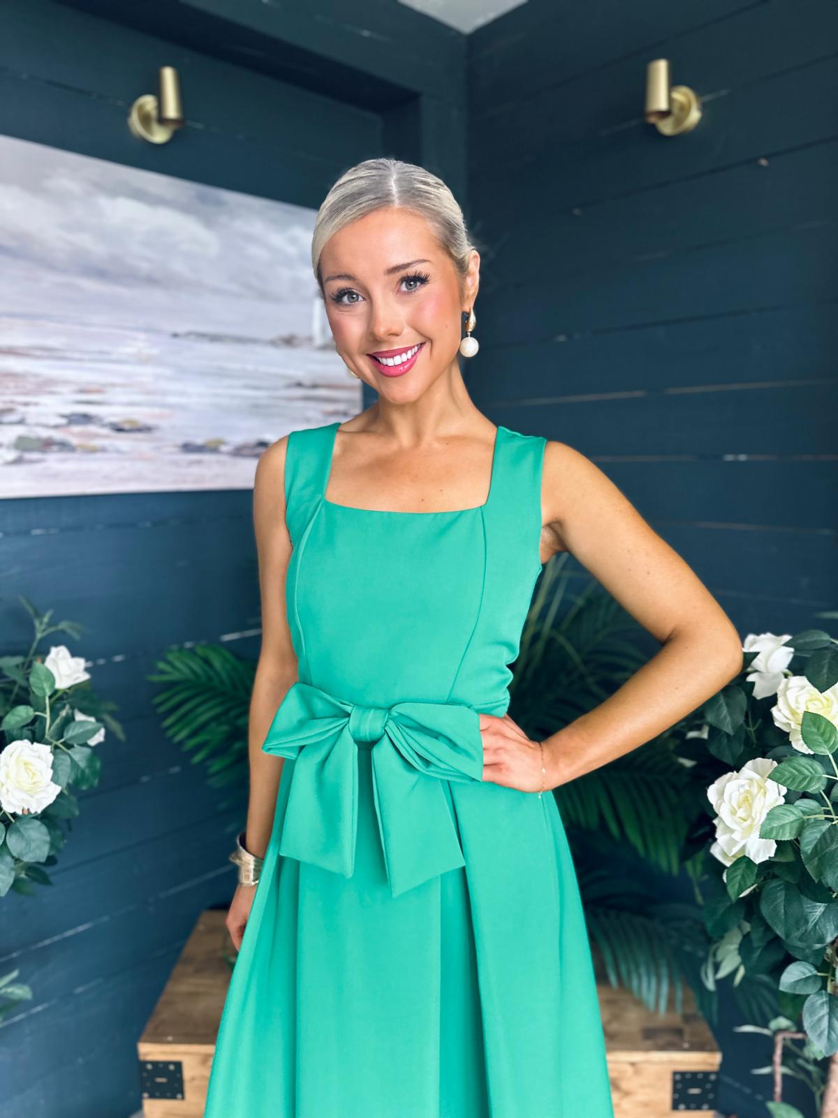 Hillary Bow Detail Occasion Dress Emerald