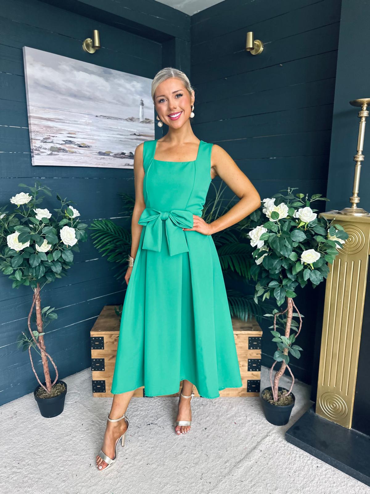 Hillary Bow Detail Occasion Dress Emerald