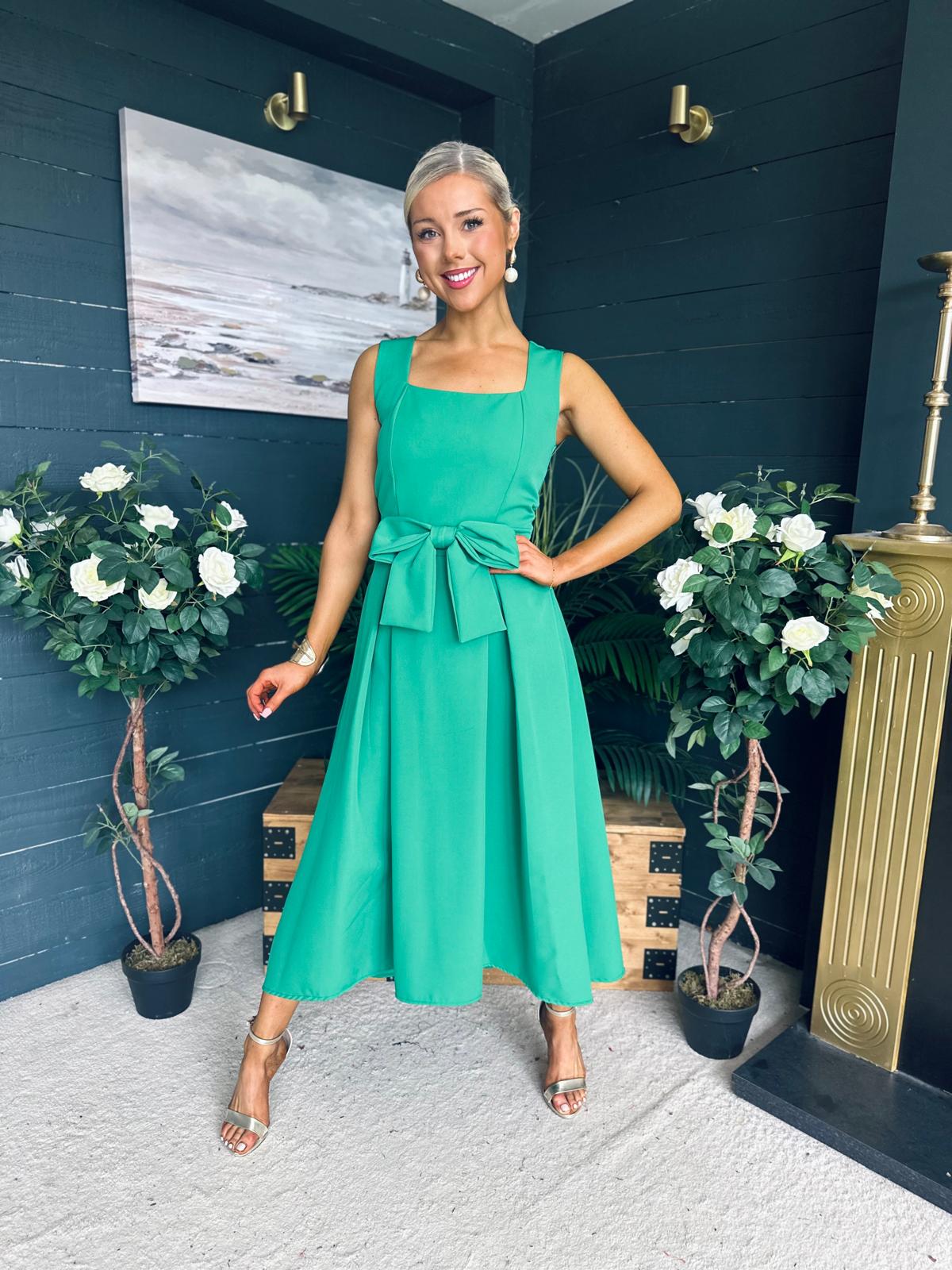 Hillary Bow Detail Occasion Dress Emerald