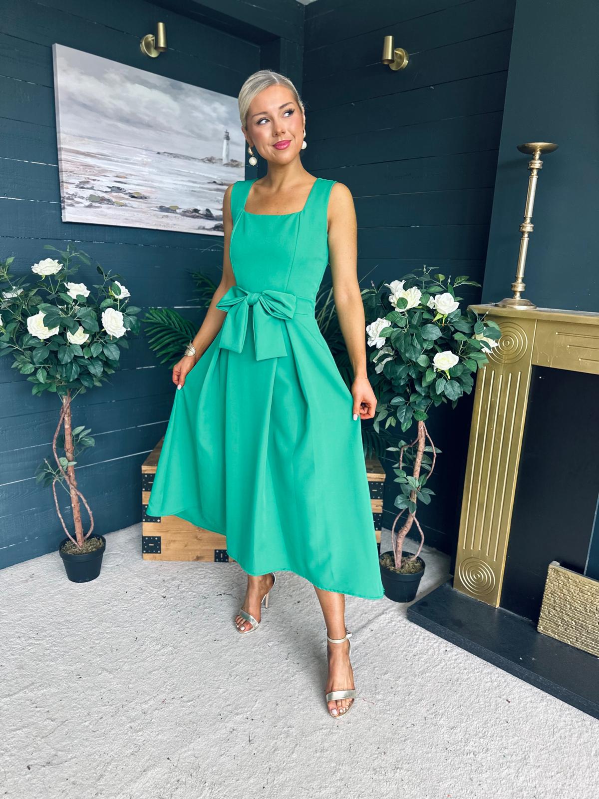 Hillary Bow Detail Occasion Dress Emerald
