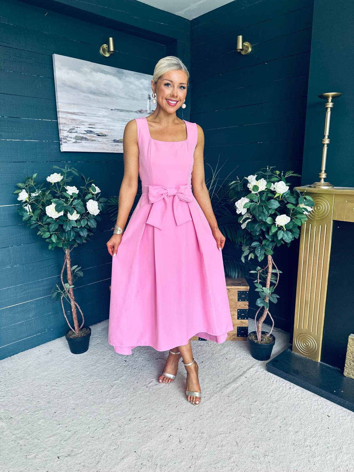 Hillary Bow Detail Occasion Dress Pink