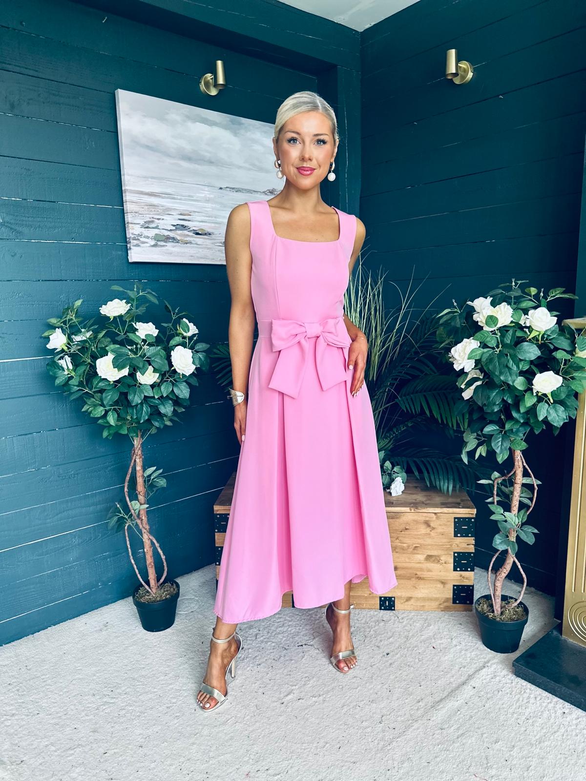 Hillary Bow Detail Occasion Dress Pink