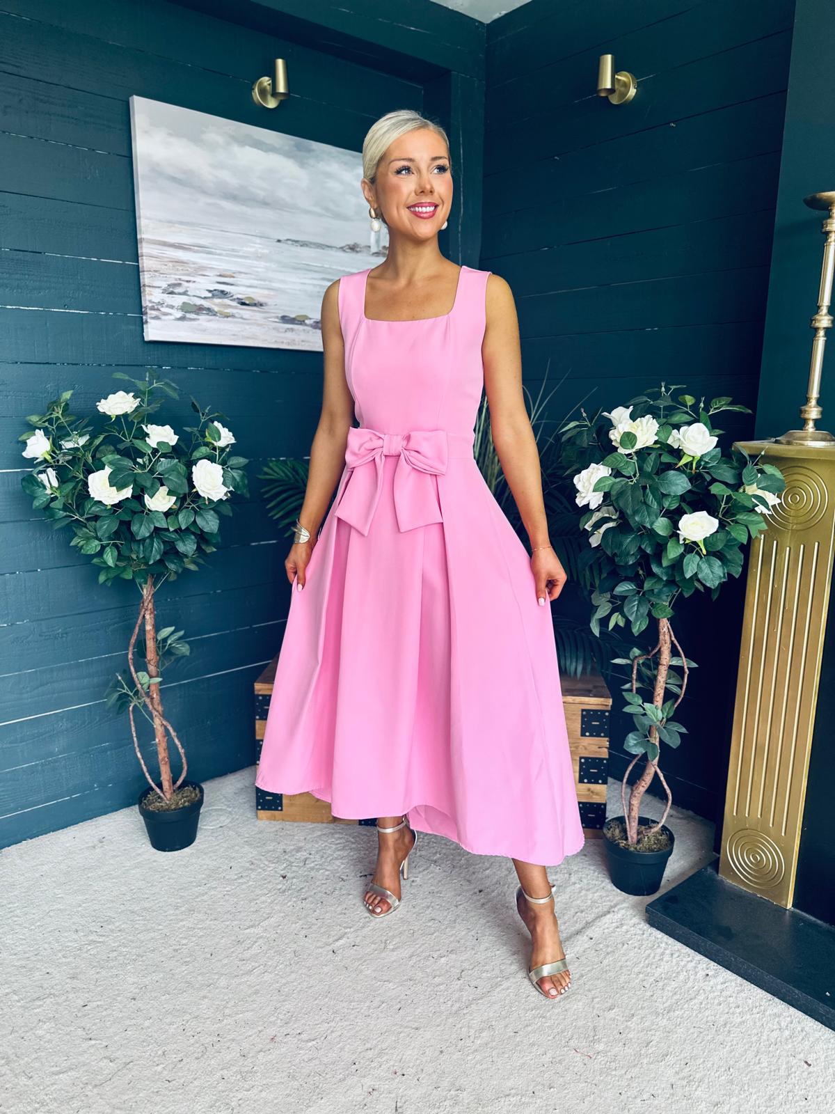 Hillary Bow Detail Occasion Dress Pink