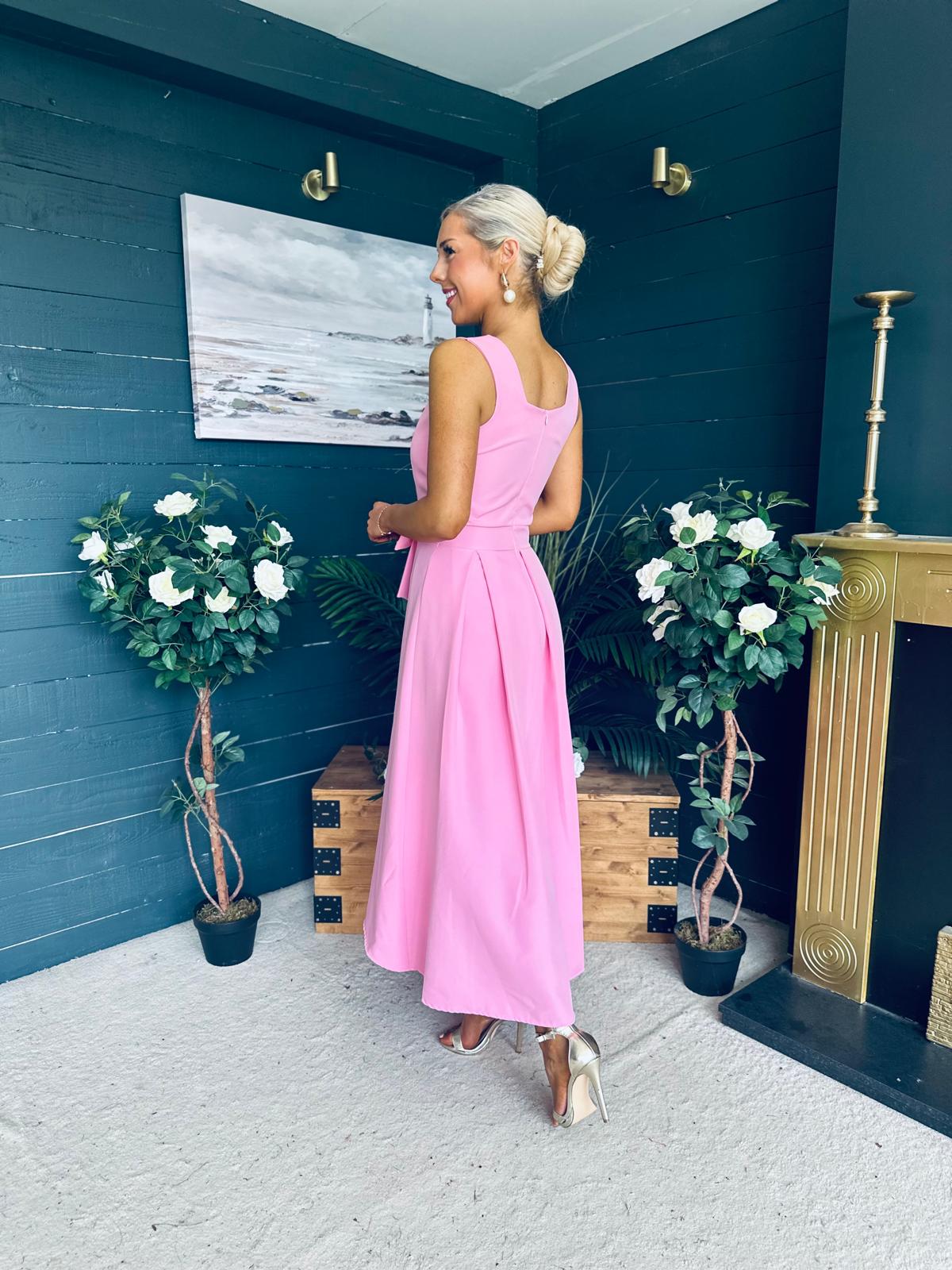Hillary Bow Detail Occasion Dress Pink