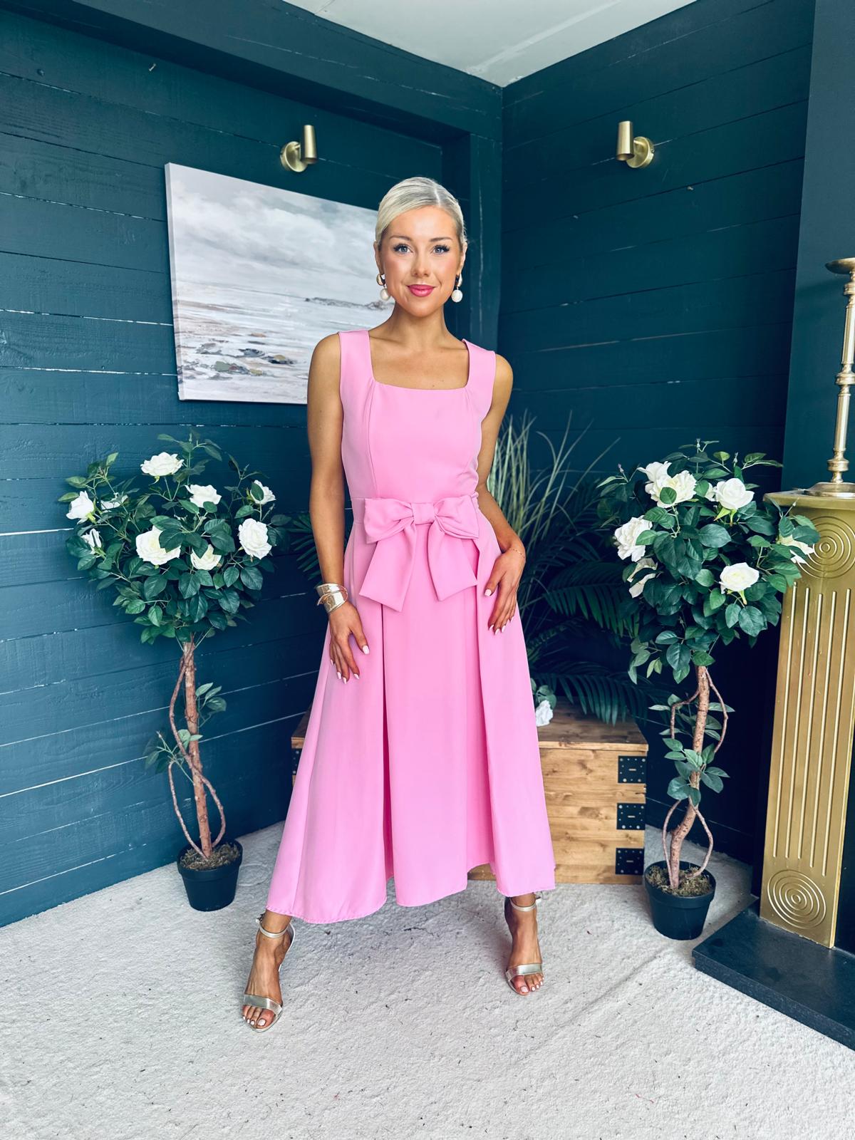 Hillary Bow Detail Occasion Dress Pink