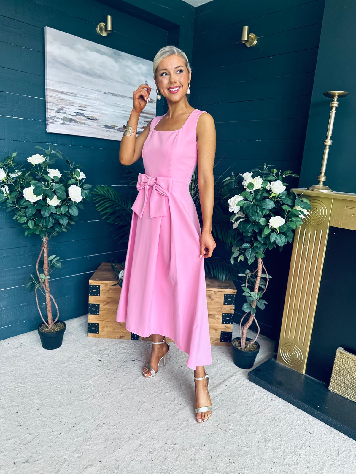 Hillary Bow Detail Occasion Dress Pink