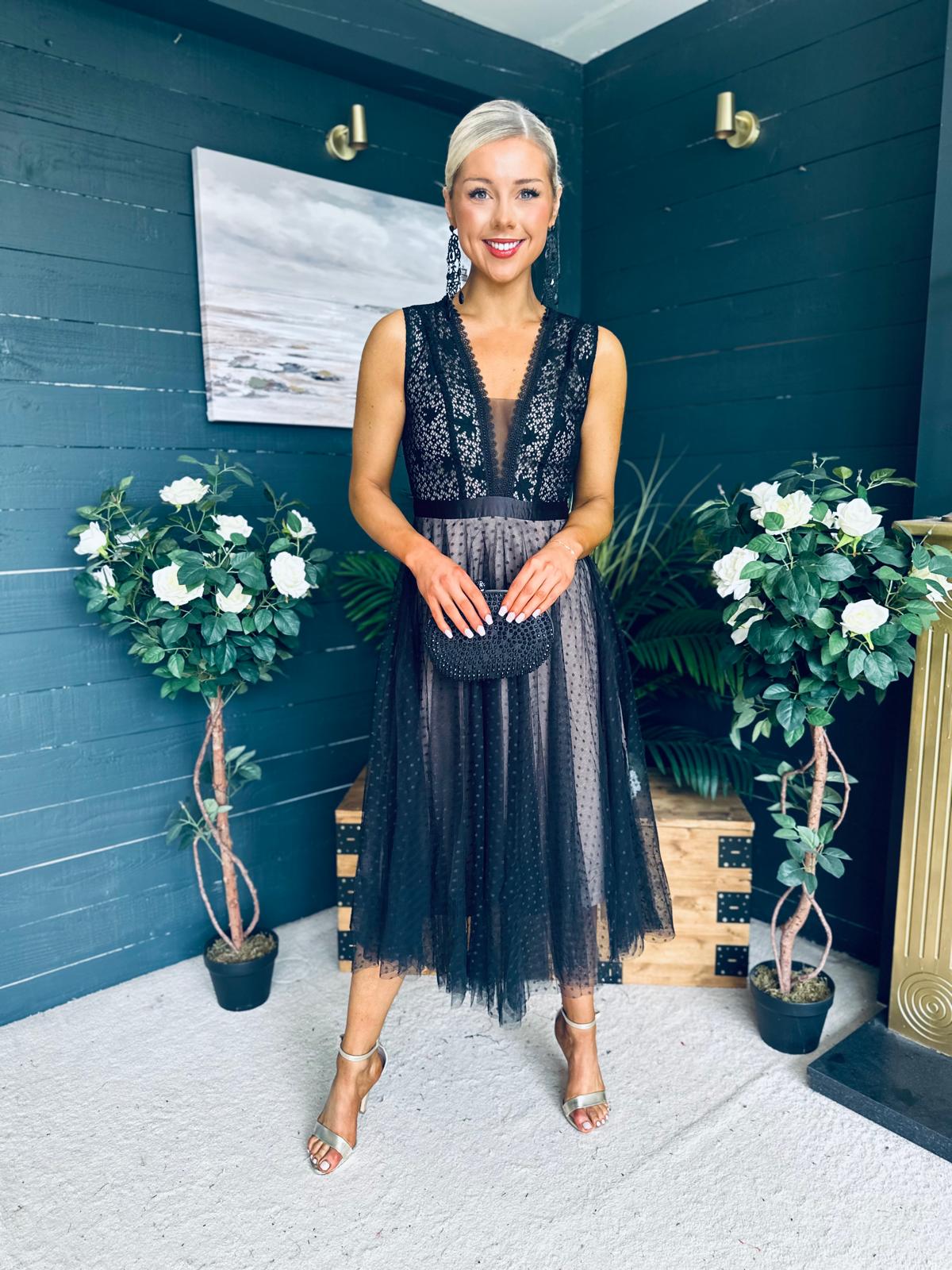 Selena Occasion Tulle Midi Dress Black Pre Order 2 Aug