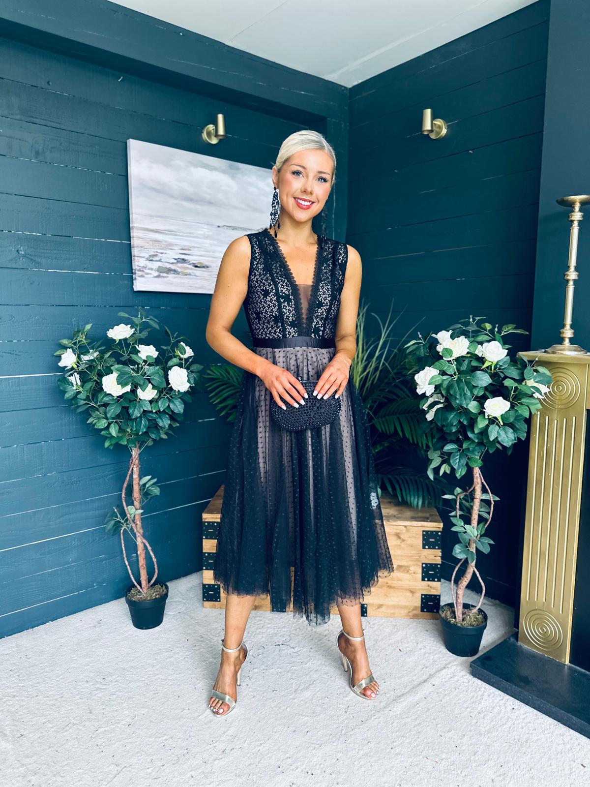 Selena Occasion Tulle Midi Dress Black Pre Order 2 Aug