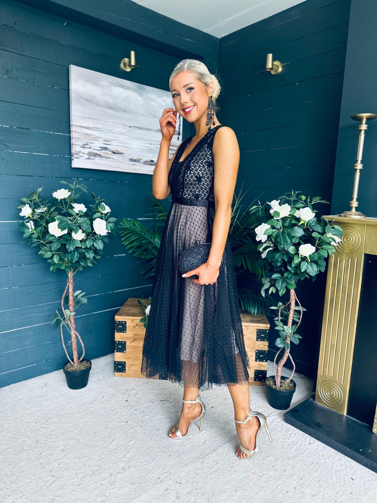 Selena Occasion Tulle Midi Dress Black Pre Order 2 Aug