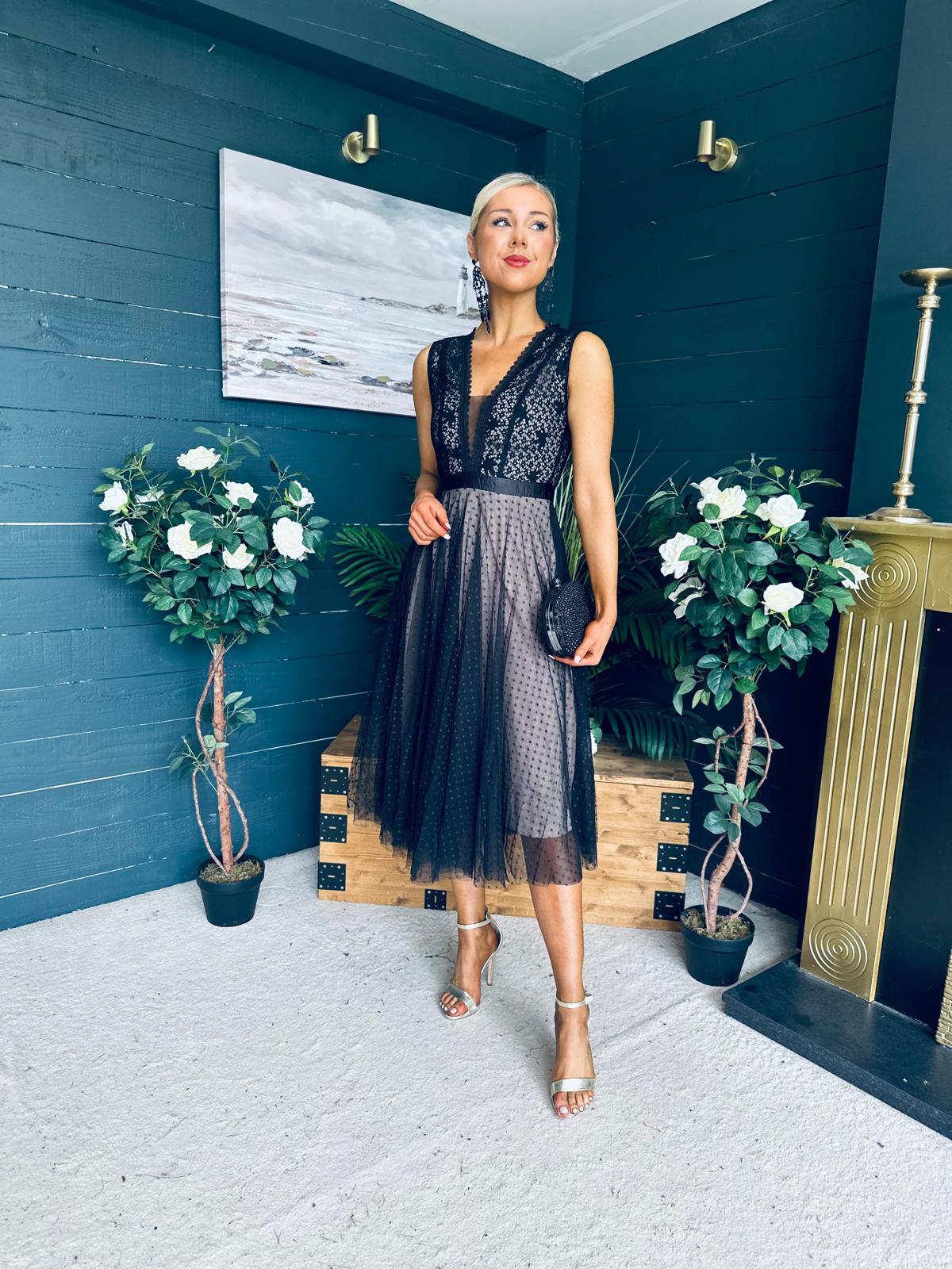 Selena Occasion Tulle Midi Dress Black Pre Order 2 Aug