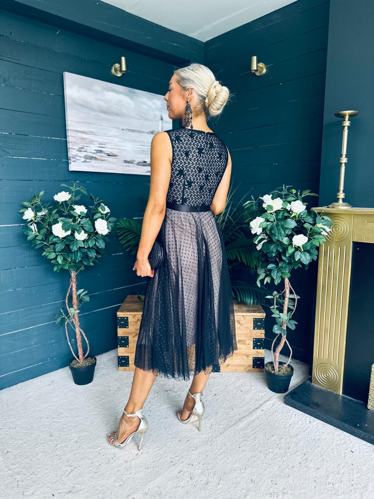 Selena Occasion Tulle Midi Dress Black Pre Order 2 Aug