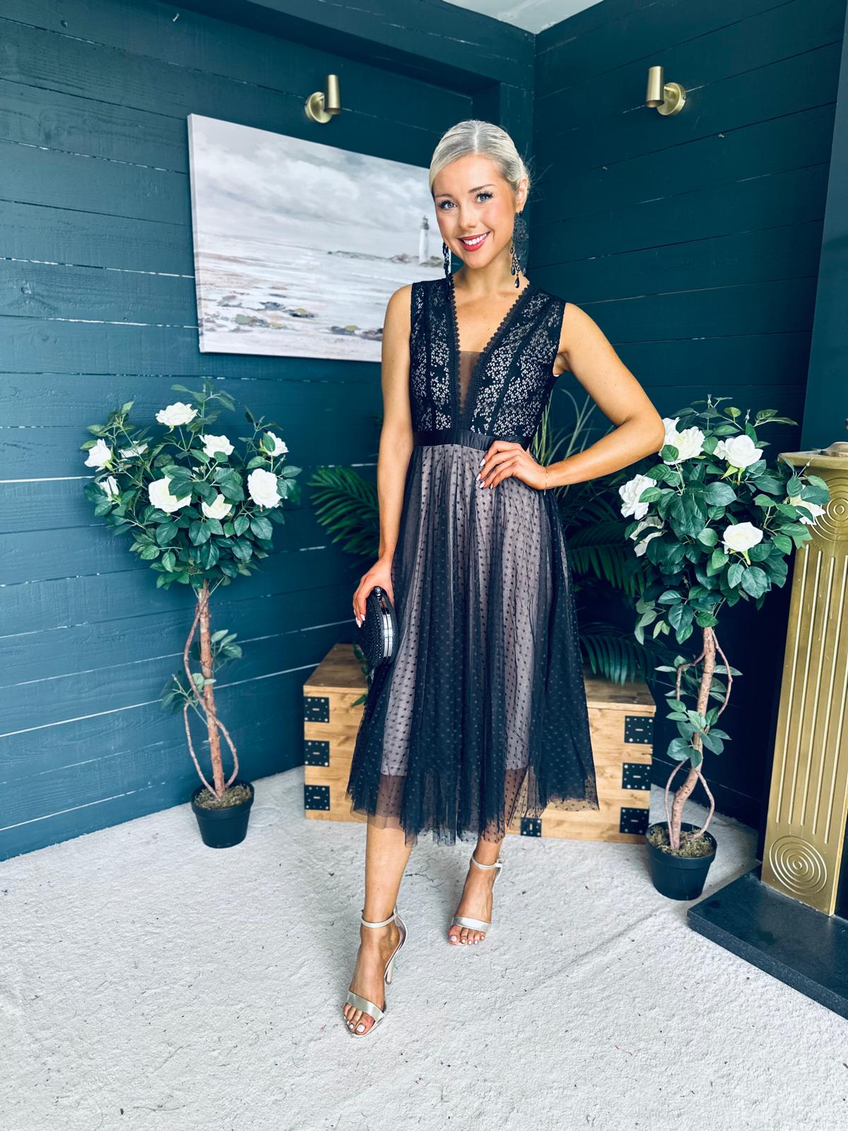 Selena Occasion Tulle Midi Dress Black Pre Order 2 Aug