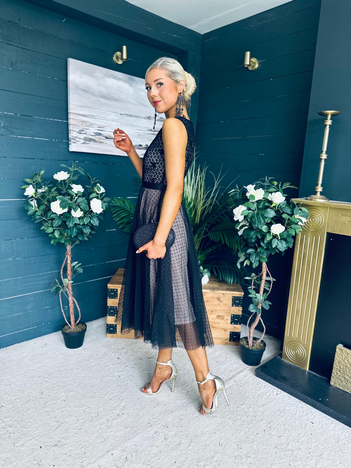 Selena Occasion Tulle Midi Dress Black Pre Order 2 Aug