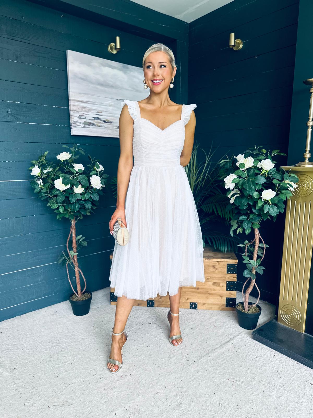 Jessie Occasion Tulle Midi Dress White