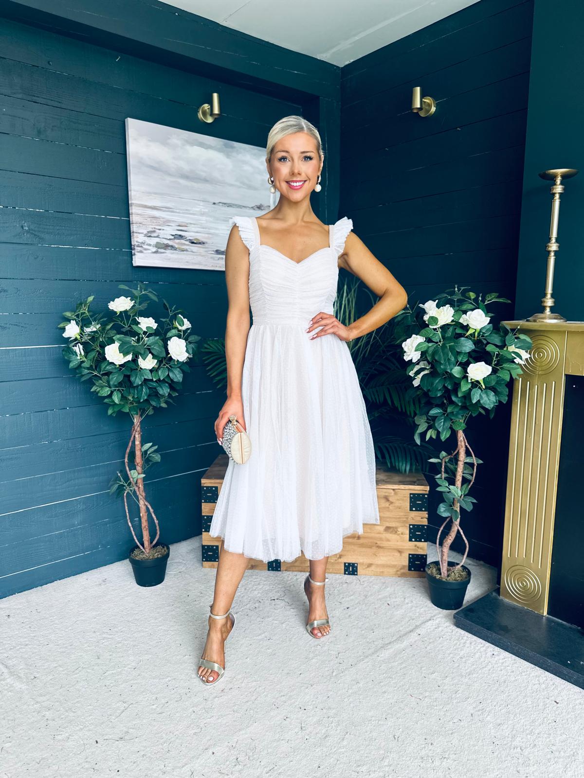 Jessie Occasion Tulle Midi Dress White