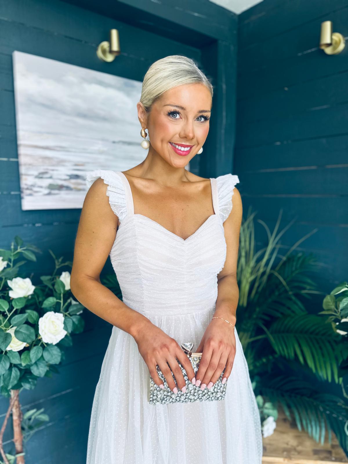 Jessie Occasion Tulle Midi Dress White