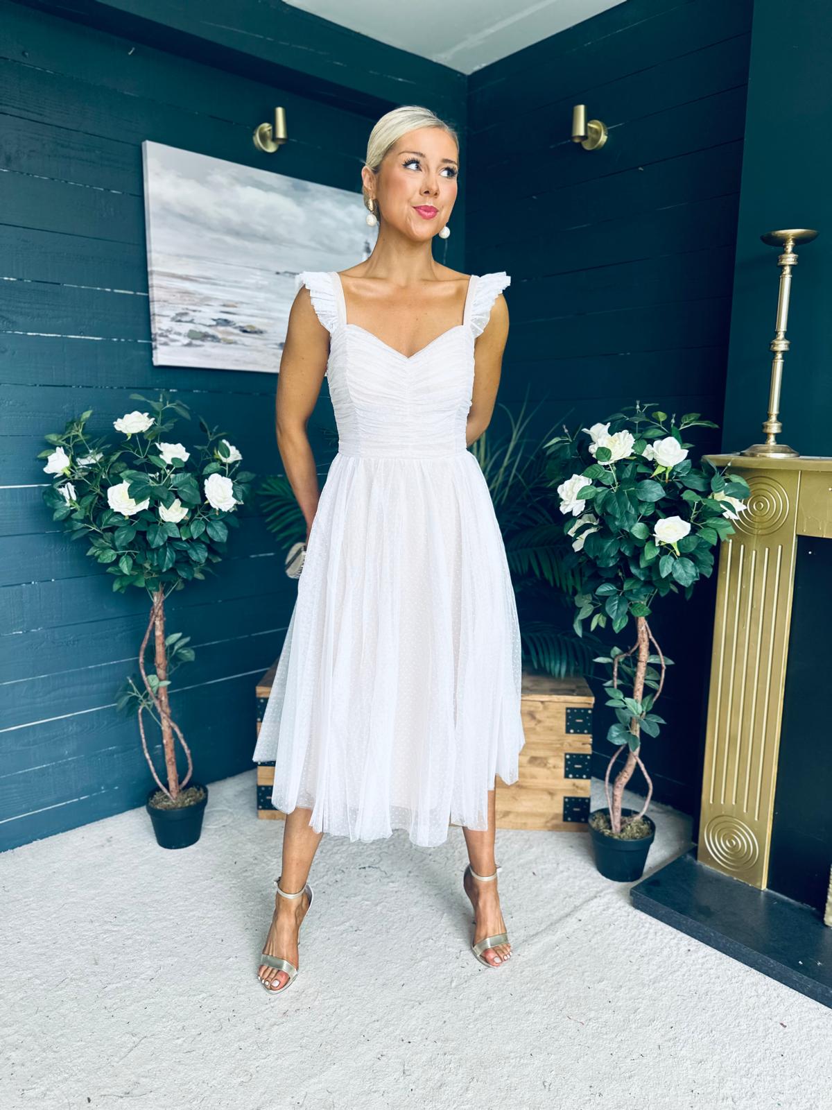 Jessie Occasion Tulle Midi Dress White