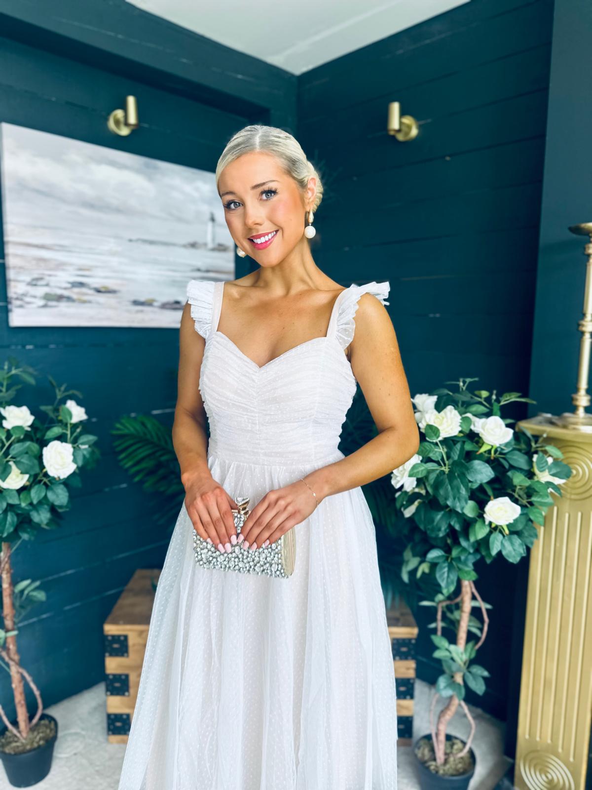 Jessie Occasion Tulle Midi Dress White