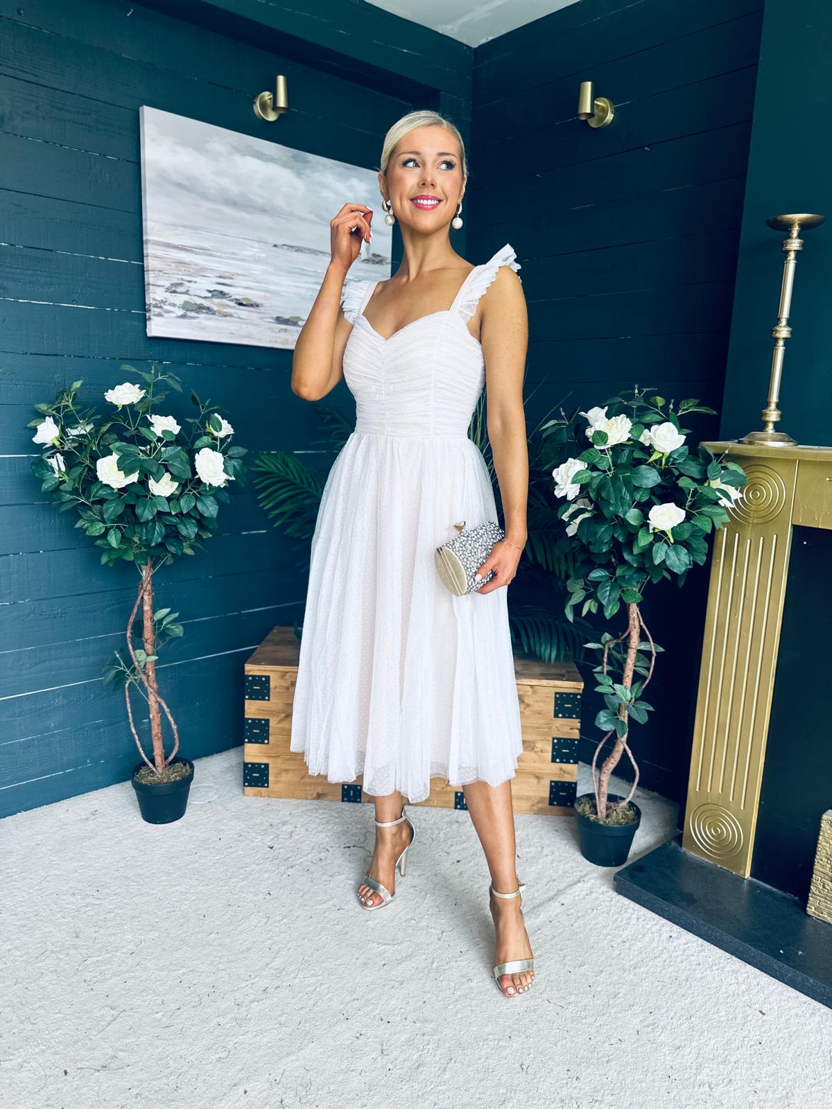 Jessie Occasion Tulle Midi Dress White