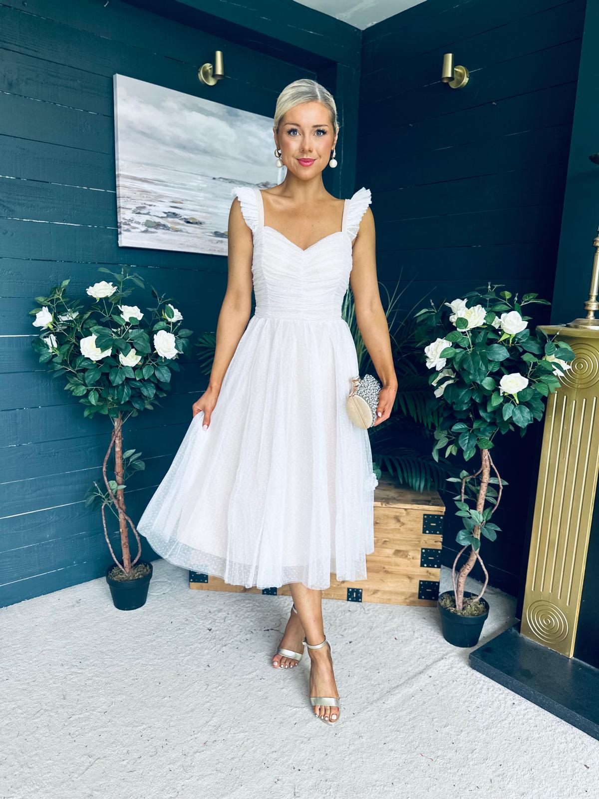 Jessie Occasion Tulle Midi Dress White