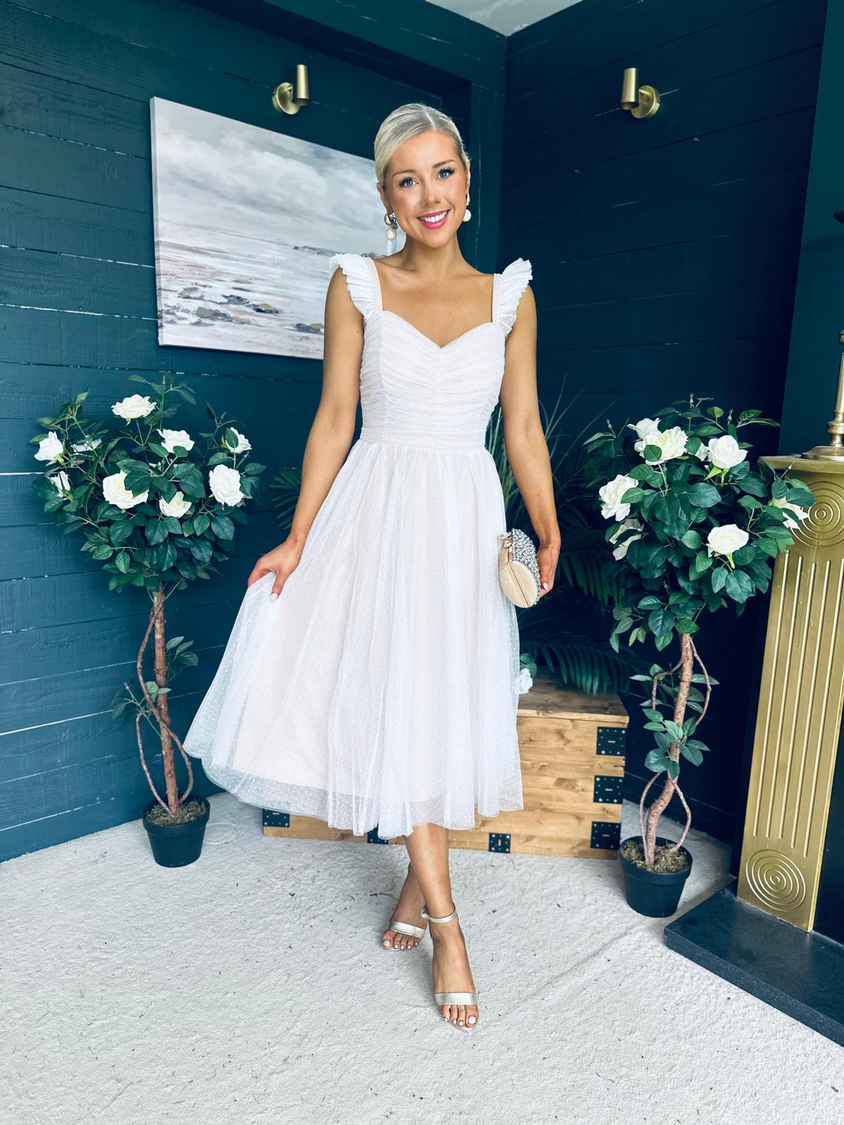 Jessie Occasion Tulle Midi Dress White