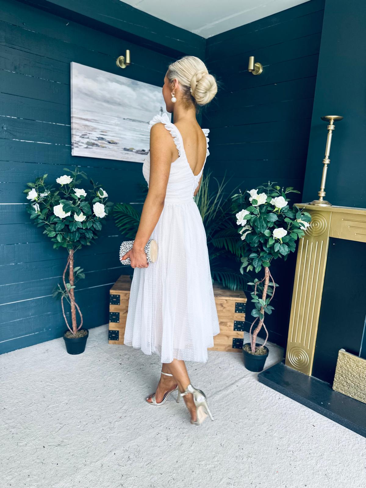 Jessie Occasion Tulle Midi Dress White