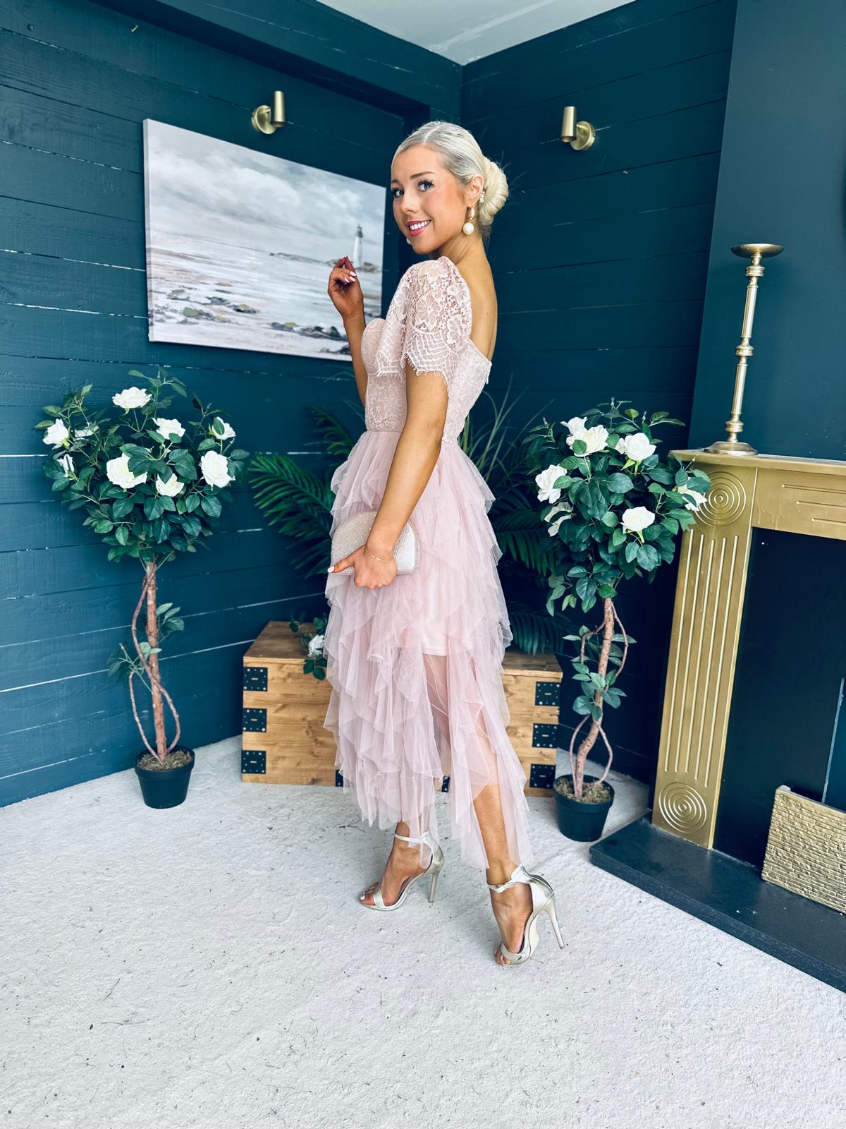Delaney Occasion Tulle Midi Dress Blush