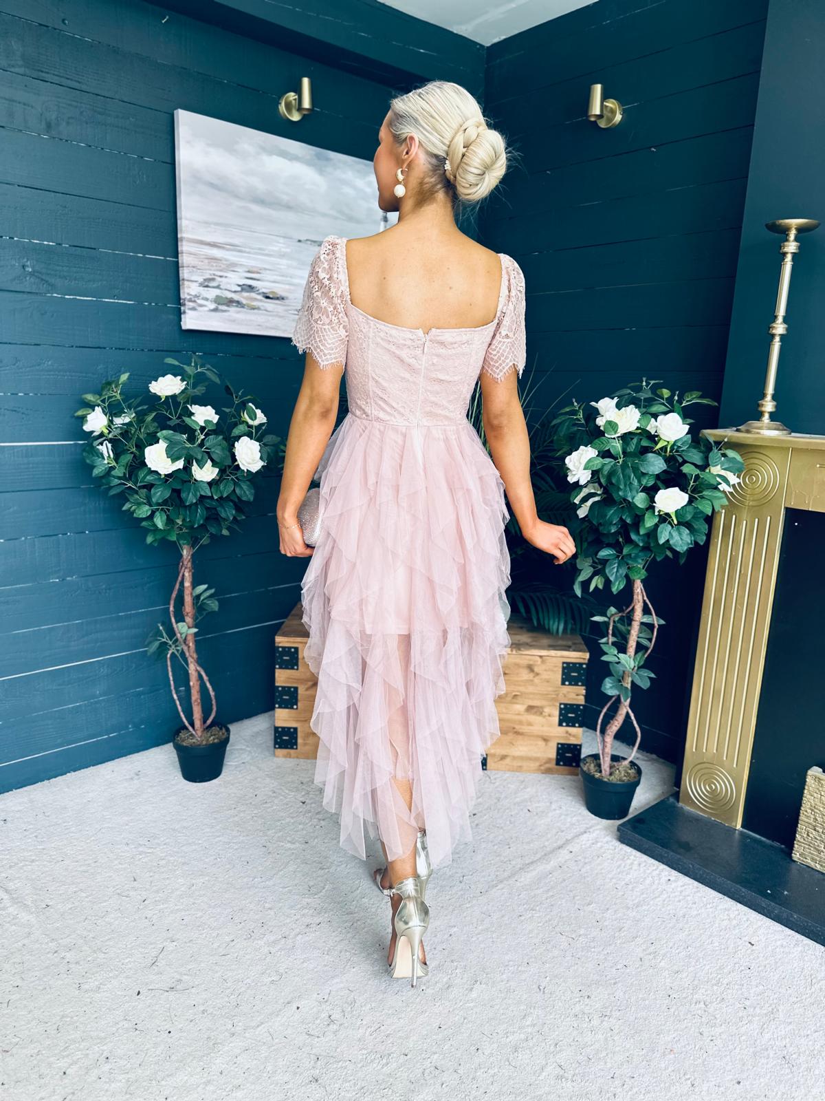 Delaney Occasion Tulle Midi Dress Blush