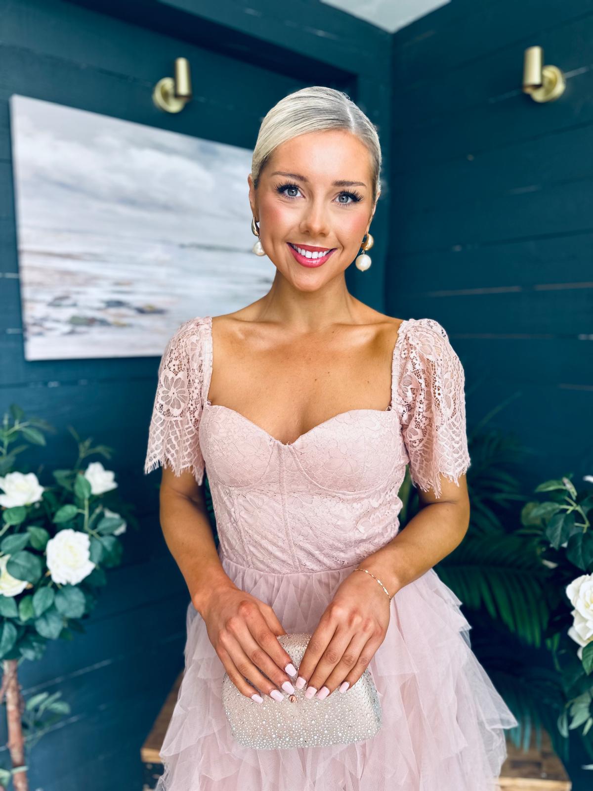 Delaney Occasion Tulle Midi Dress Blush