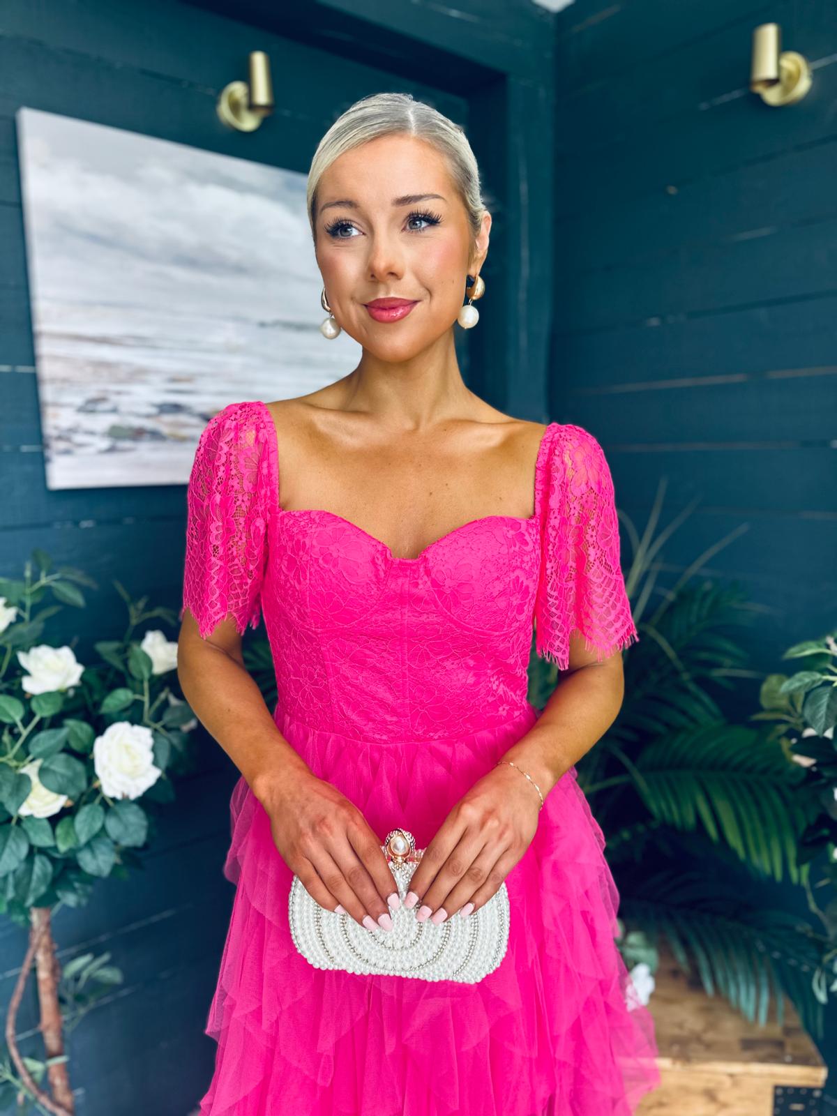 Delaney Occasion Tulle Midi Dress Fuchsia