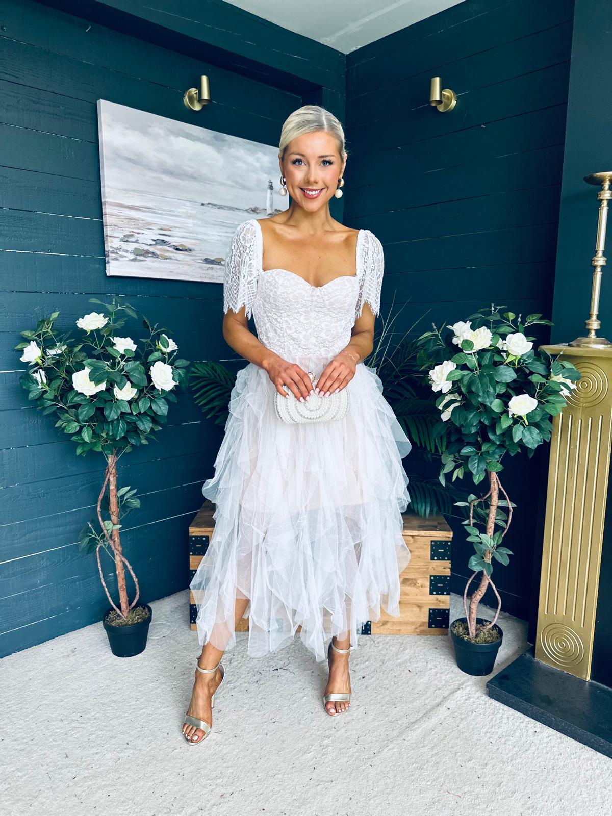 Delaney Occasion Tulle Midi Dress White