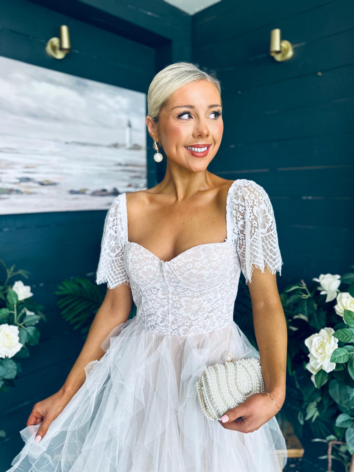 Delaney Occasion Tulle Midi Dress White