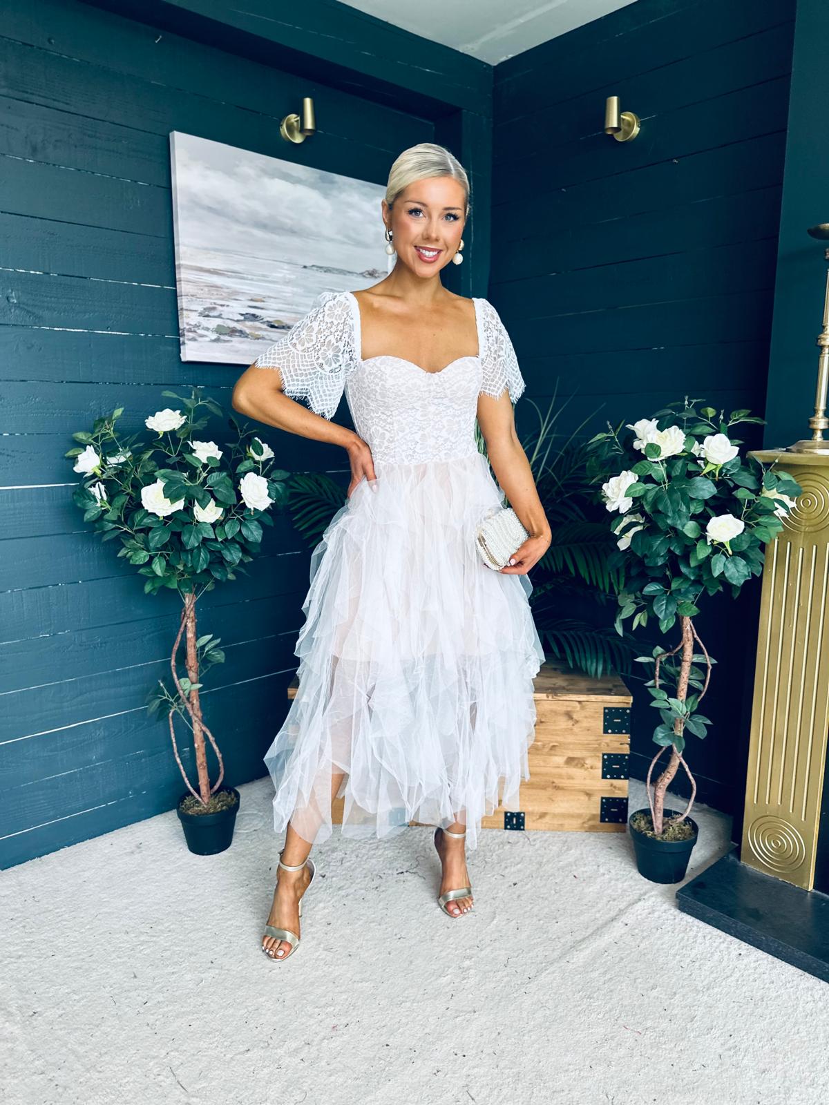 Delaney Occasion Tulle Midi Dress White