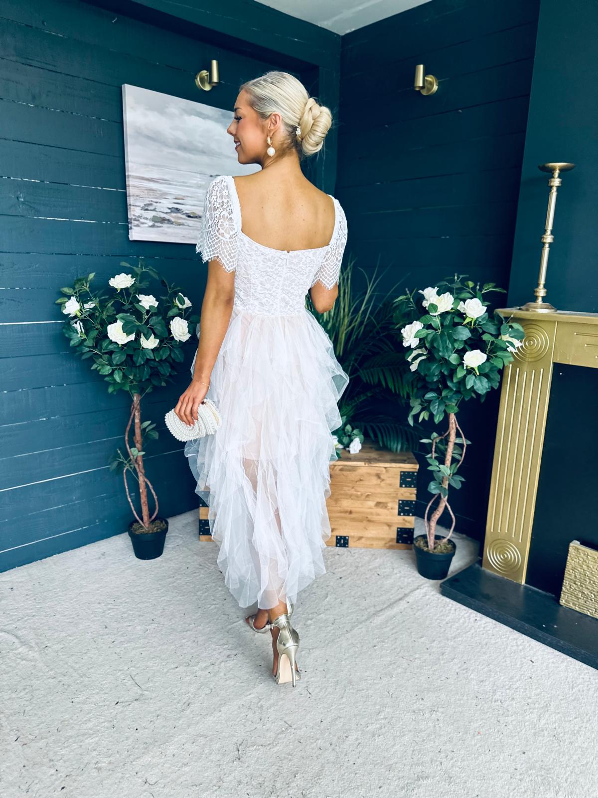 Delaney Occasion Tulle Midi Dress White