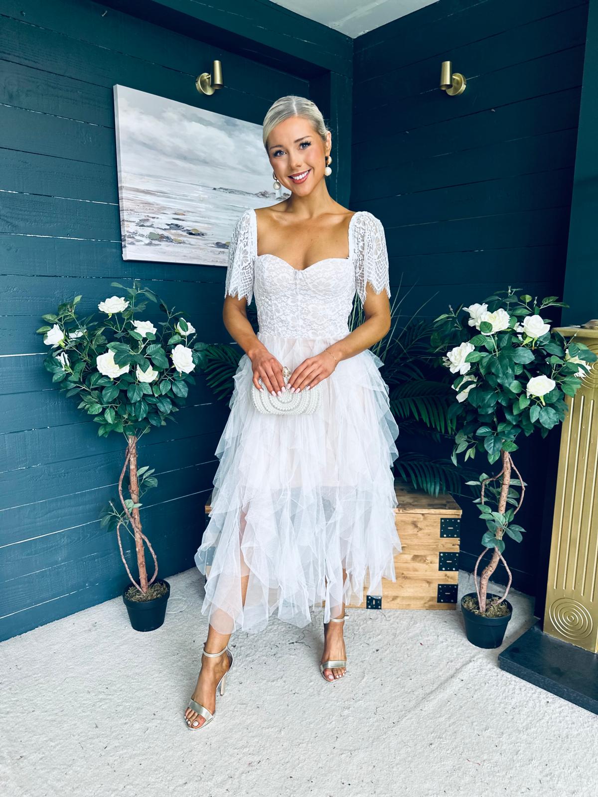 Delaney Occasion Tulle Midi Dress White