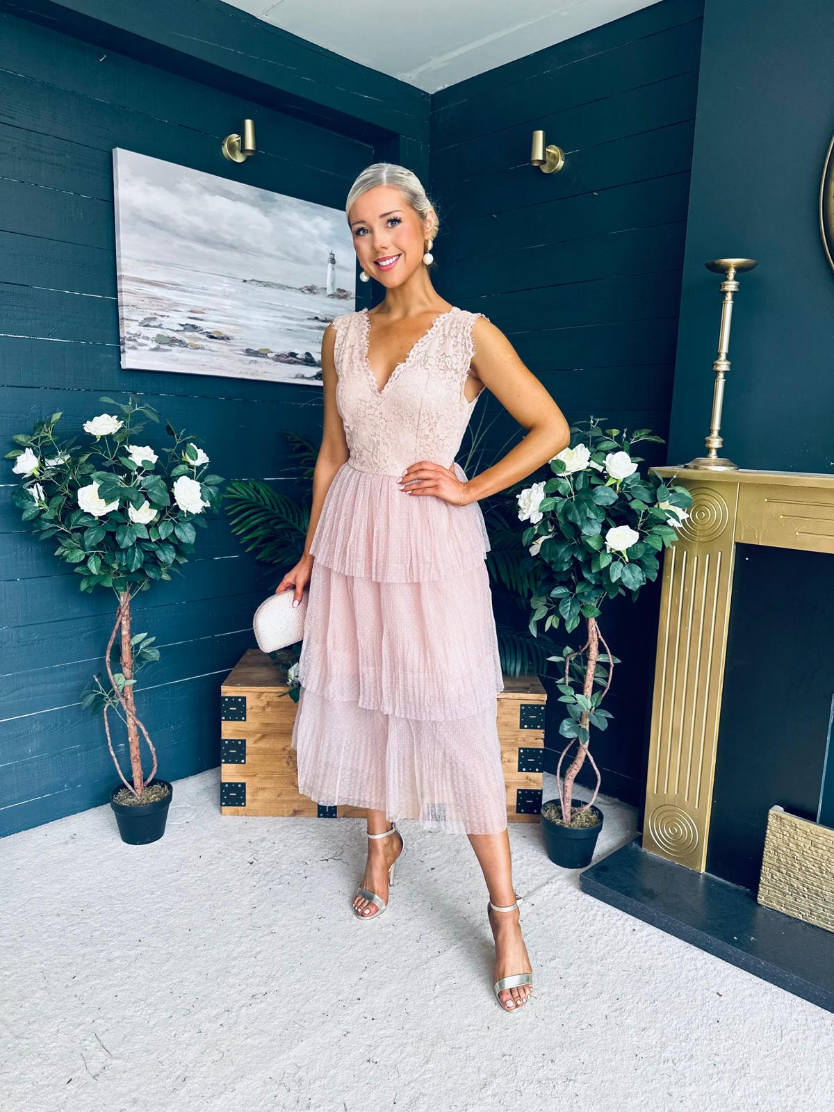 Kari Occasion Tulle Midi Dress Blush