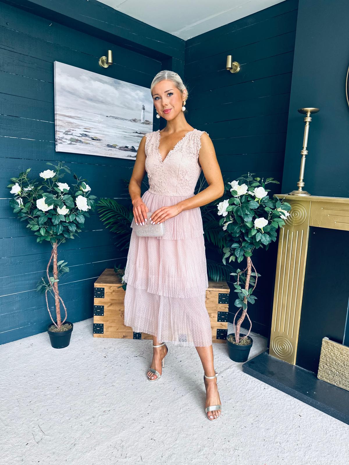 Kari Occasion Tulle Midi Dress Blush