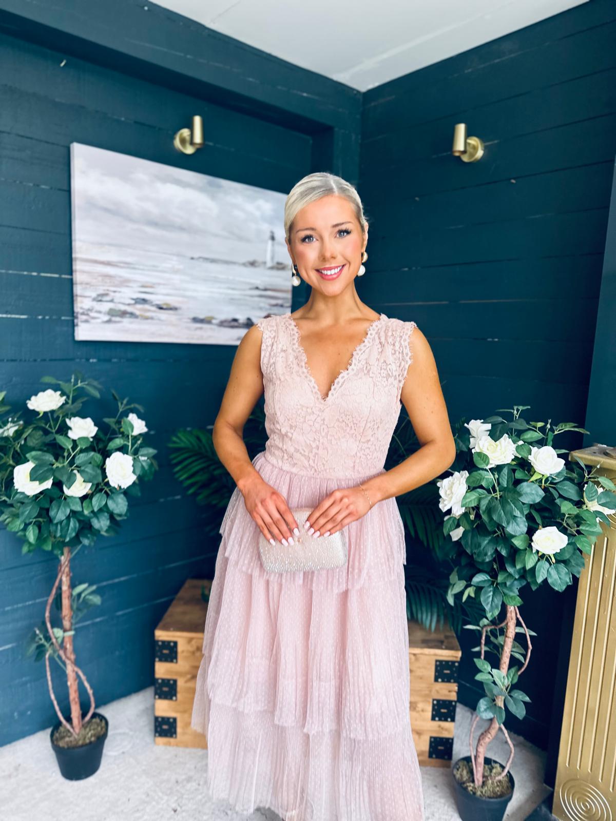 Kari Occasion Tulle Midi Dress Blush