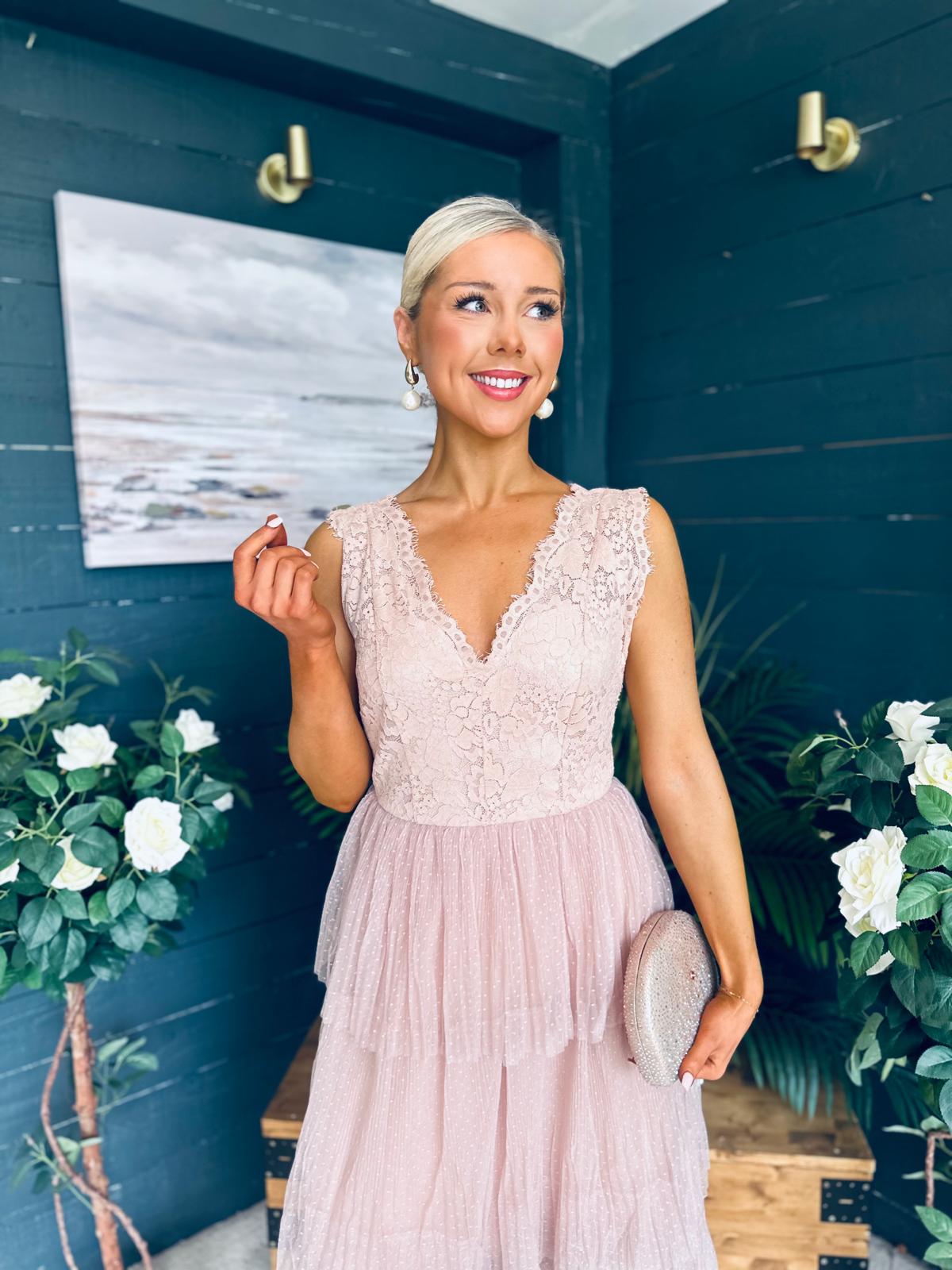 Kari Occasion Tulle Midi Dress Blush