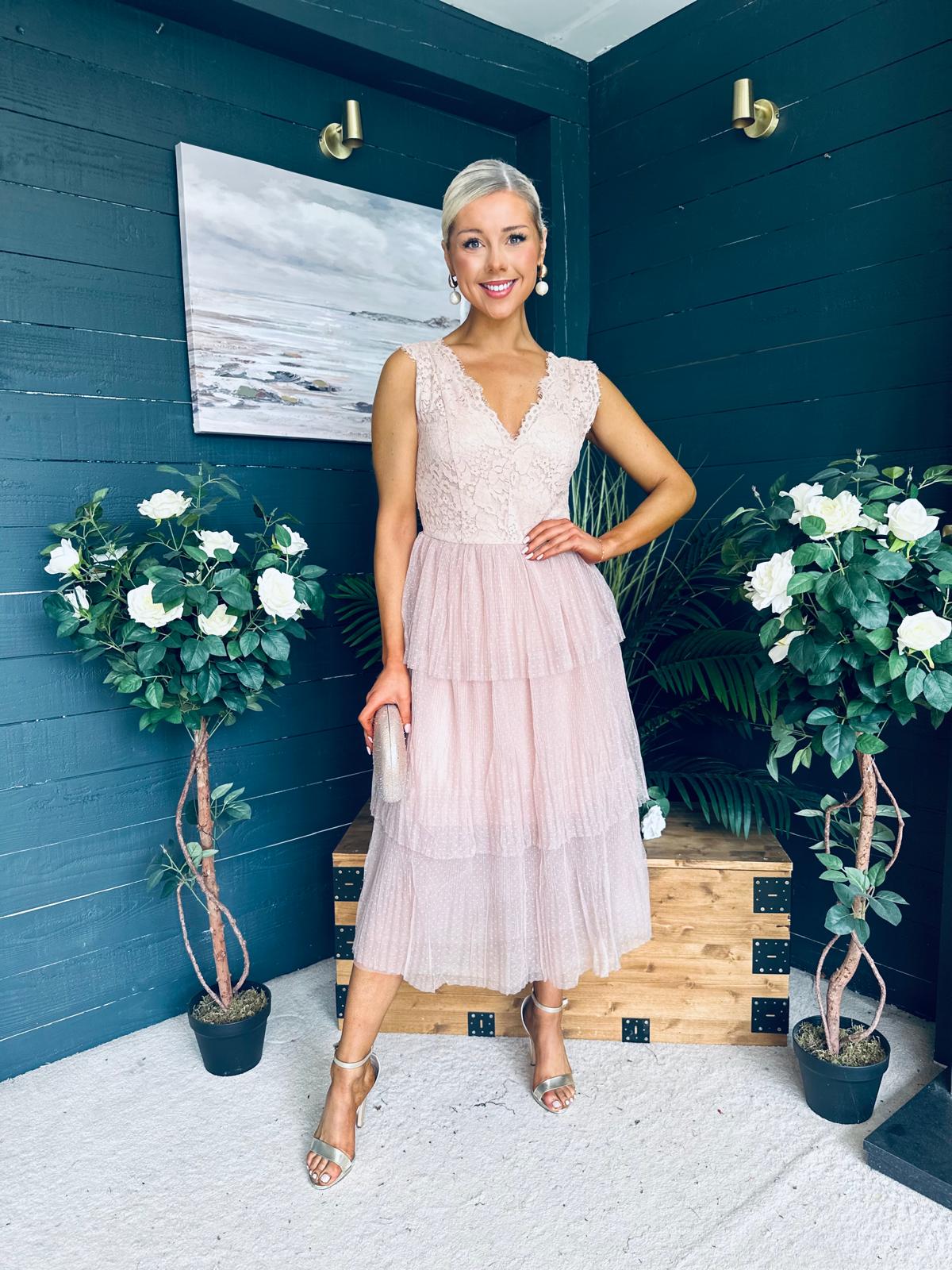 Kari Occasion Tulle Midi Dress Blush