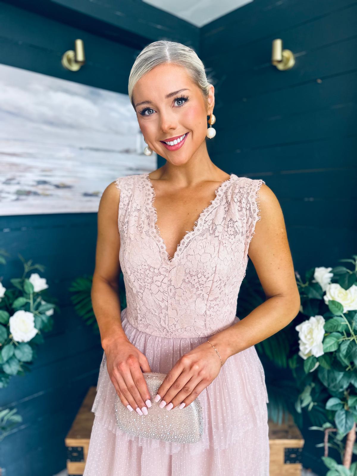 Kari Occasion Tulle Midi Dress Blush